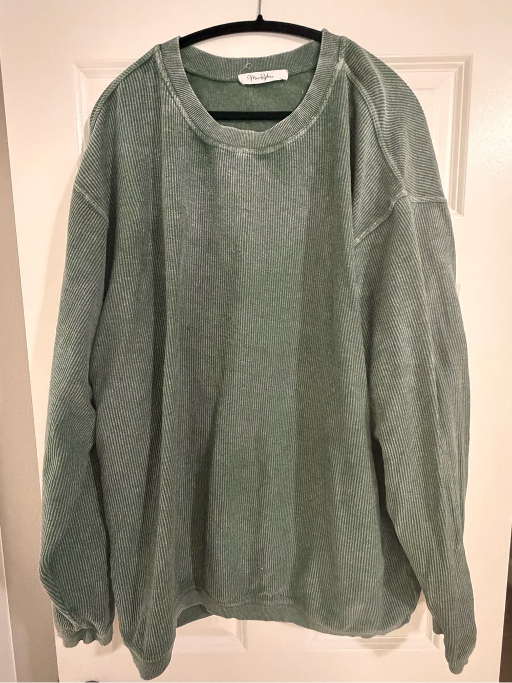 Moon River Sage Green Corduroy Crewneck Sweater